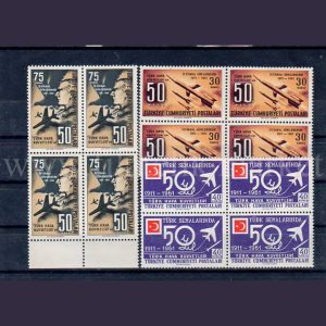 1961 Türk Hava Kuvvetleri'nin 50. Yılı MNH Dörtlü Blok - Online Mezatta!