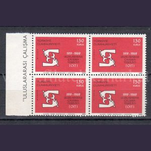 1969 Uluslararası Çalışma Teşkilatının 50. Yılı MNH Dörtlü Blok - Online Mezatta!
