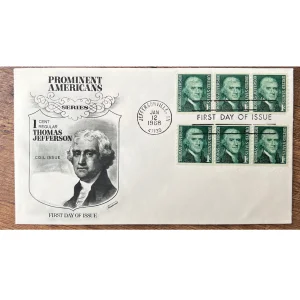 Prominent Americans Series 1 Cent Regular Thomas Jefferson Amerikan FDC'leri