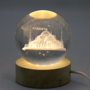 3D İstanbul Temalı Kristal Cam Küre Led Lamba Model 2