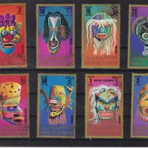 Umm Al Quwain Etnik Maskeler Temalı Damgalı Posta Pulları