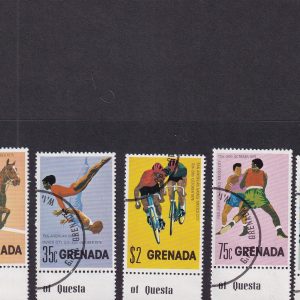 Grenada 1975 Pan American Games Spor Pulları /Tam Seri (Damgalı Yüzme, Binicilik, Atletizm, Bisiklet, Boks, Kürek, Futbol)