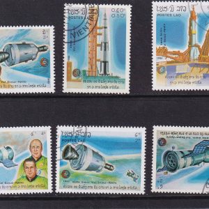Laos 1985 Soyuz Apollo Uzay Programı Anma Serisi 6’lı Damgalı Pul Seti