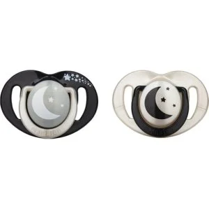 Mamajoo Sterilizasyon & Saklama Kutulu Black & Pearl Desenli İkili Ortodontik Emzik Gece & Gündüz / 6 Ay+