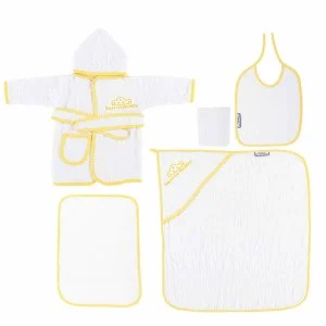 Sema Baby 5 Parça Bebek Bornoz Seti - Sarı